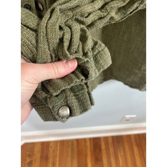 Flax by Jeanne Engelhart Women's large long sleeve green 100% linen snap shirt - Picture 5 of 6